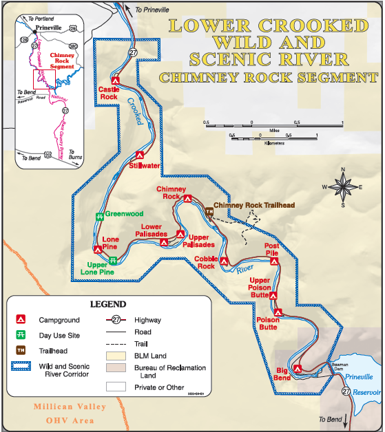 A map of the Crooked River, near Bend Oregon.